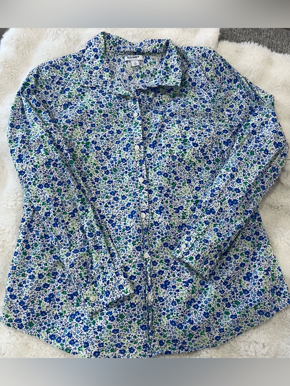 Old Navy Blue & Green Floral Button-Down Shirt